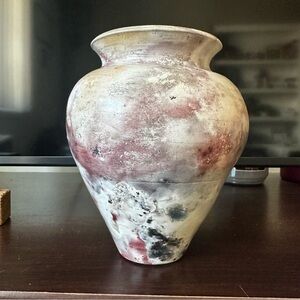 Handmade Beige Brown Southwest Inspired Pottery Vase Signed Unique